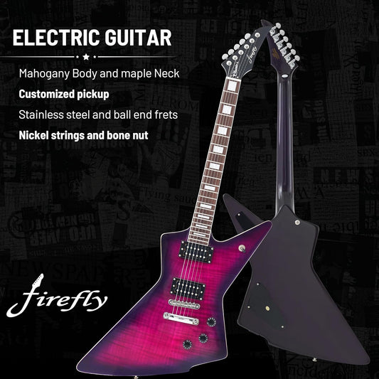 Firefly FFLX Solid Body Electric Guitar,Mahogany Guitar body,Stainless steel and ball end frets,rosewood fretboard(Purple Color)