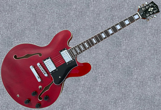 New Firefly Full Size FF338PRO Semi Hollow Body Electric Guitar (Transparent Red Color)