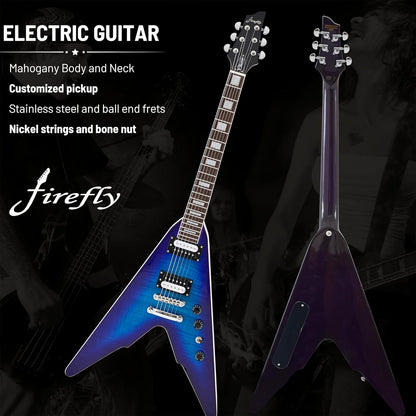 Firefly FFLV Solid Body Electric Guitar,Mahogany Guitar body,Stainless steel and ball end frets,rosewood fretboard(BlueBerry Color)