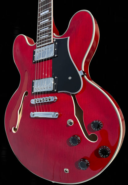 New Firefly Full Size FF338PRO Semi Hollow Body Electric Guitar (Transparent Red Color)